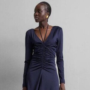 Veronica Beard Midnight Gilbert Ruched Halter-neck Midi dress, size 6